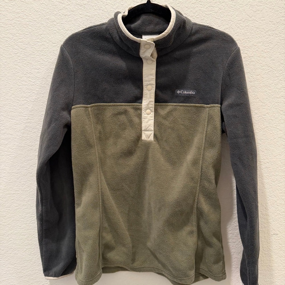 Columbia Mens Benton Springs Fleece Pullover Snap Neck Grey Green Medium
